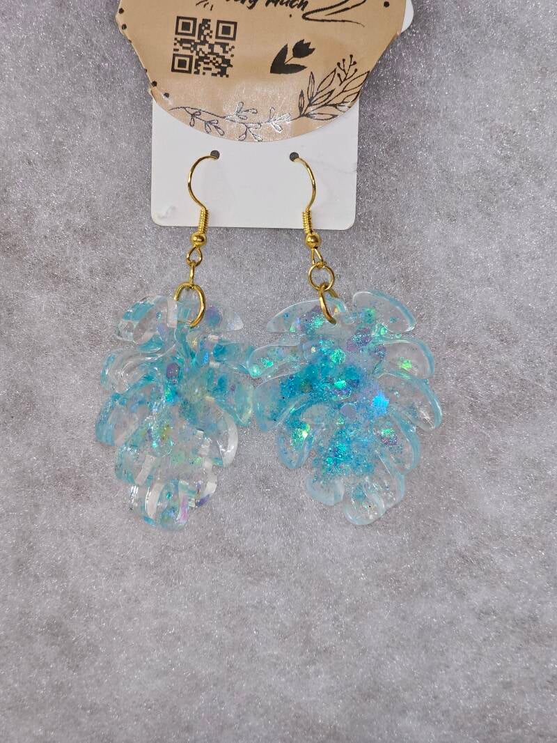 BOUCLES D'OREILLES FEUILLE PAILLETTES BLEU
