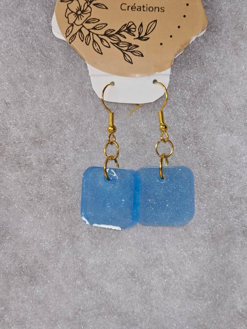 BOUCLES D'OREILLES CARRE BLEU