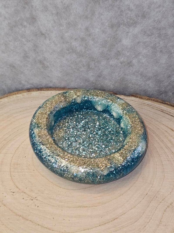 CENDRIER ROND BLEU PAILLETTES