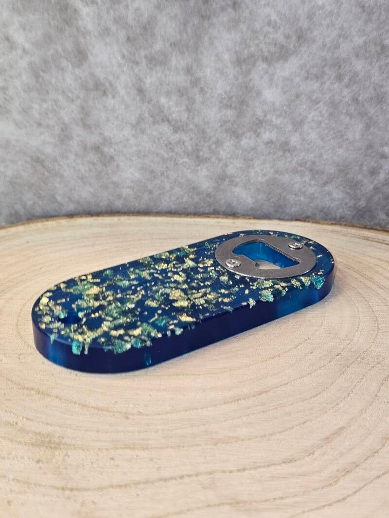 DÉCAPSULEURS OVALE BLEU FEUILLES OR