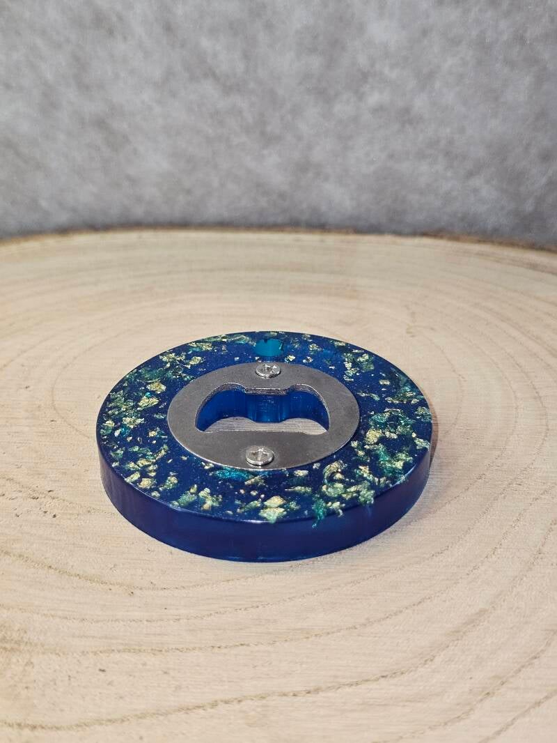 DÉCAPSULEURS ROND BLEU FEUILLES OR