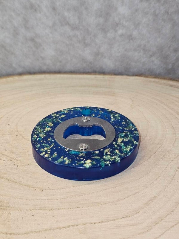 DÉCAPSULEURS ROND BLEU FEUILLES OR