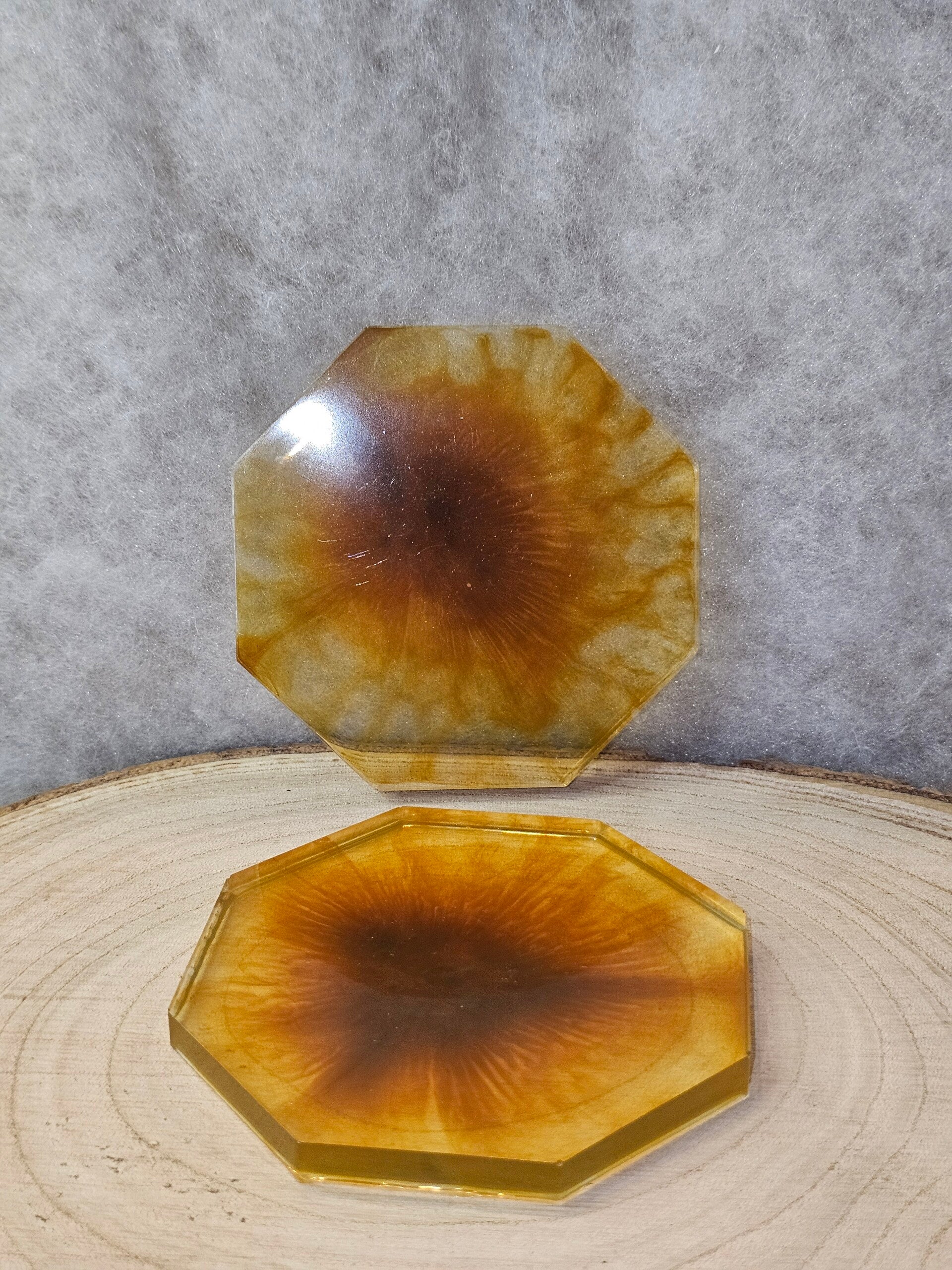 ✨ Set artisanal de 2 dessous de verre octogonale jaune et marron  ✨
