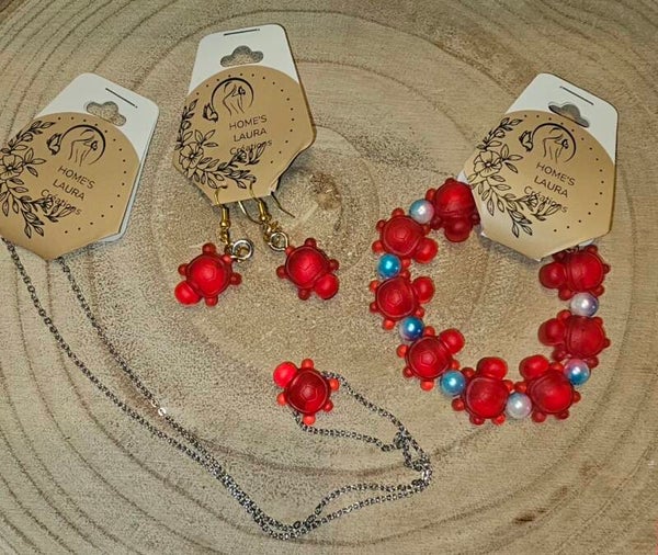 ENSEMBLES COLLIER BRACELET BOUCLES D'OREILLES TORTUE