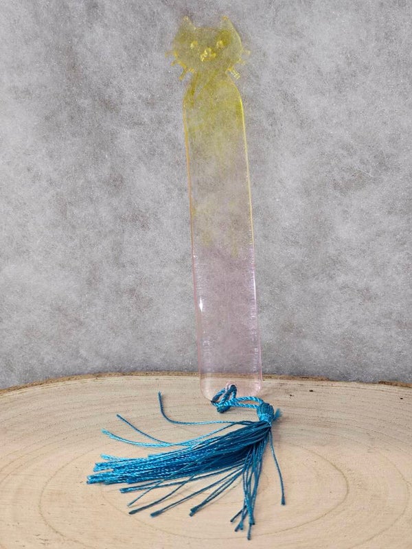 MARQUE PAGE TETE DE CHAT ROSE ET JAUNE