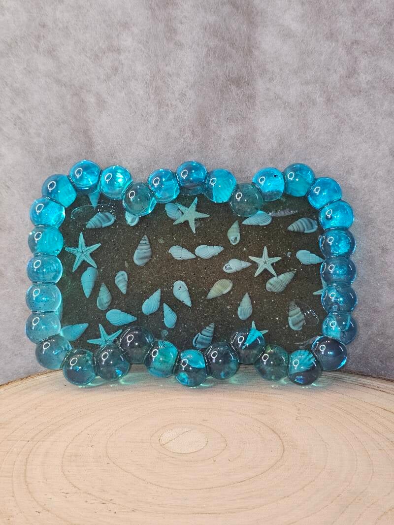 VIDE POCHE RECTANGLE BUBBLE BLEU / SABLE / COQUILLAGES