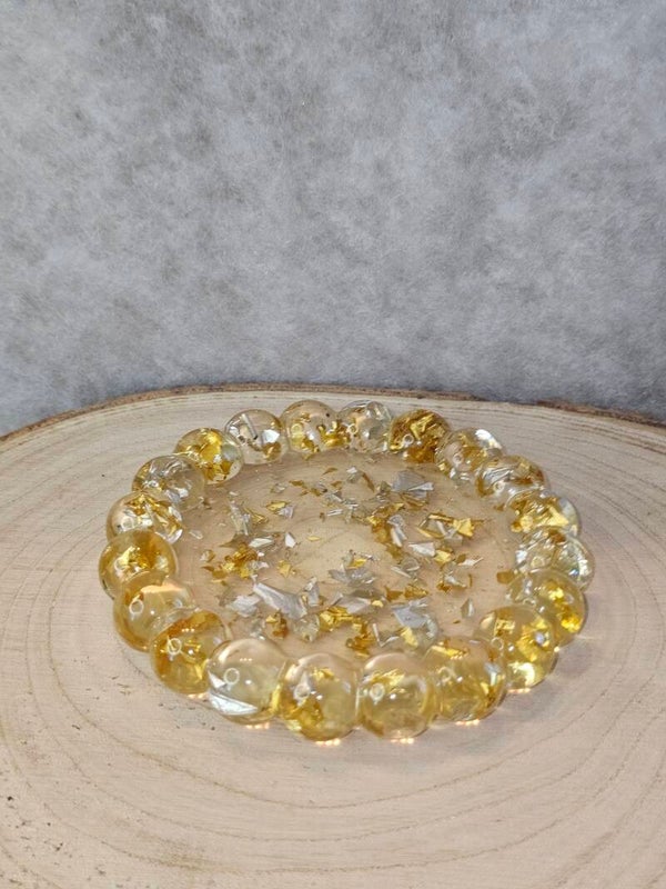 VIDE POCHE ROND BUBBLE TRANSPARENT FEUILLES OR ET ARGENT