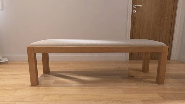 Banco pino y tapizado tipo lino 120x40x35