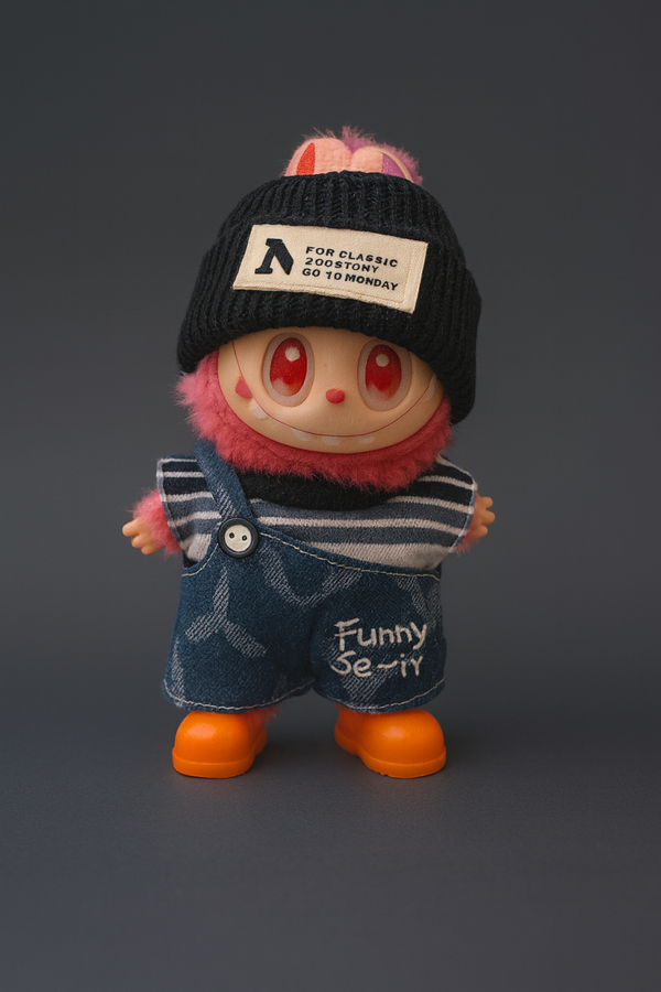 Muñeco con mono vaquero y gorro negro