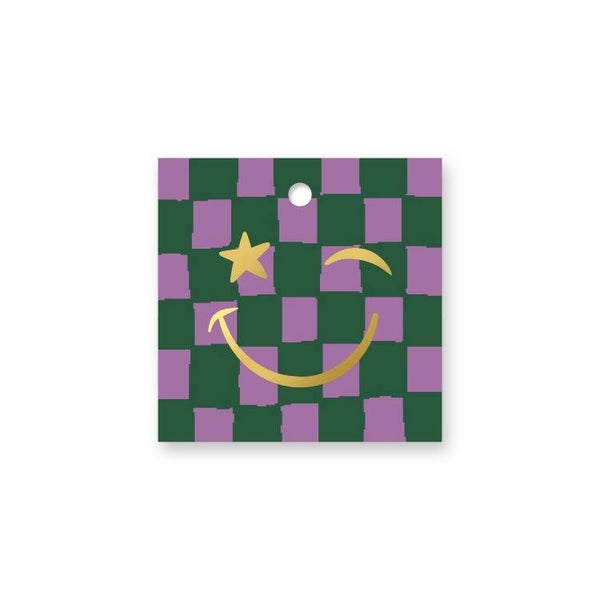 Cadeaulabel Smiley groen/paars
