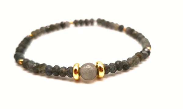 Labradorit Rondell(4 x 2,5-3) faccetiert mit großer Runder Perle Labradorit