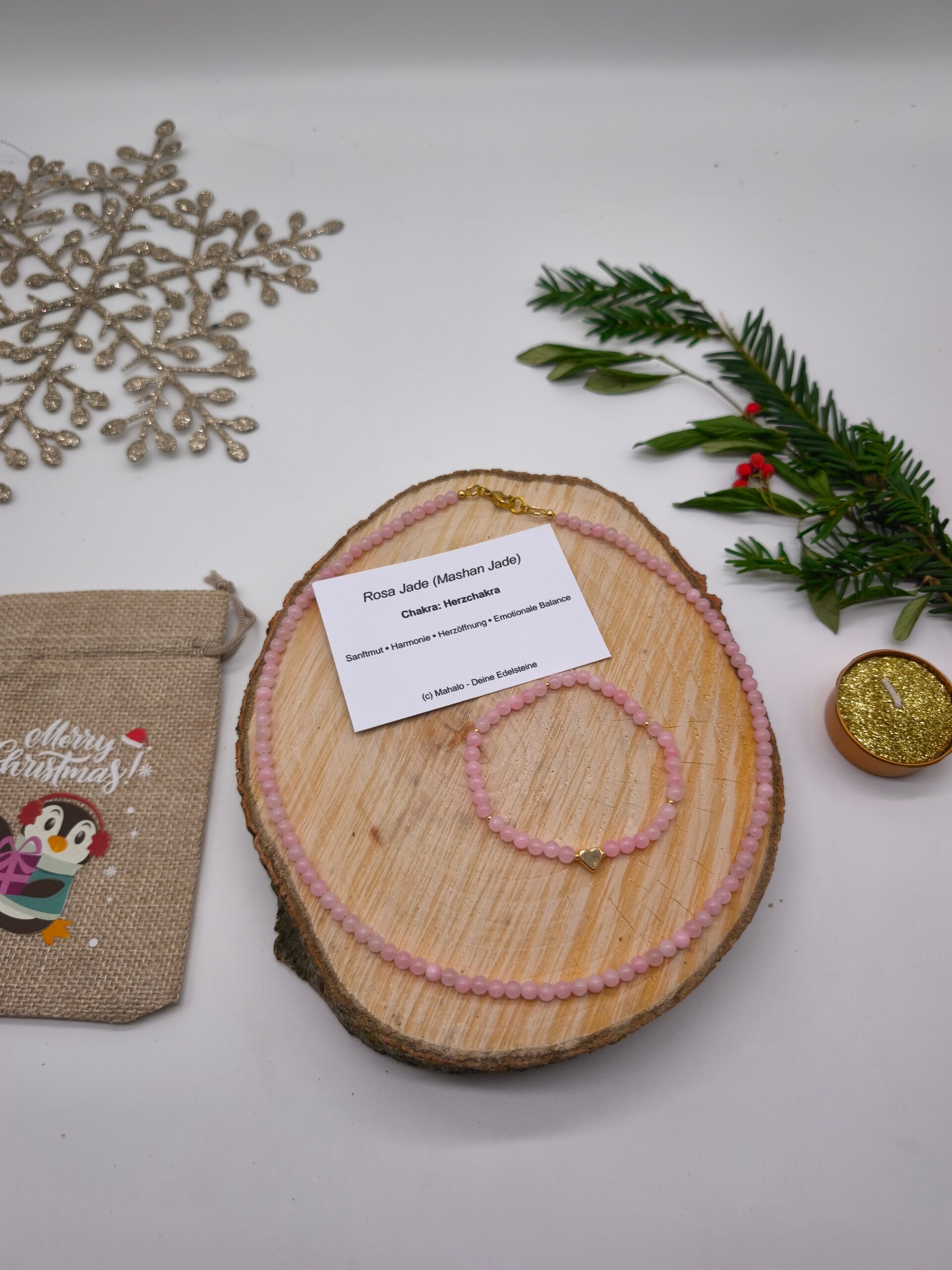 Rosa Jade Set Kette und Armband