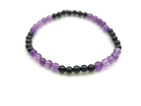 Schwarzer Achat glänzend und Amethyst (Schutz vor negativen Energien) 4mm rund
