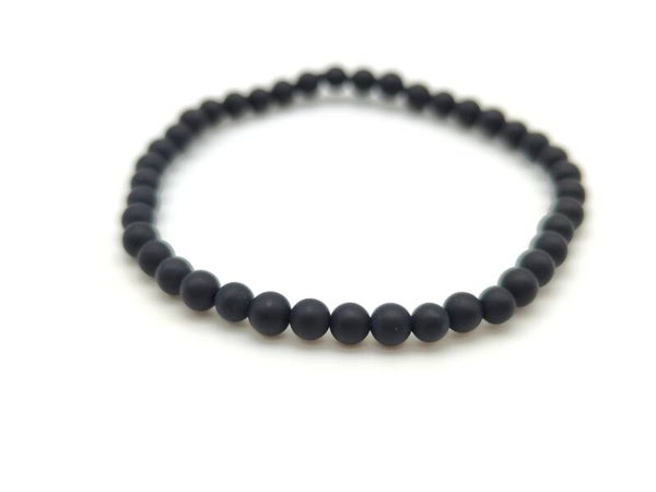 Herren /Damen Armband "Schwarzer Achat" Matt 4mm rund