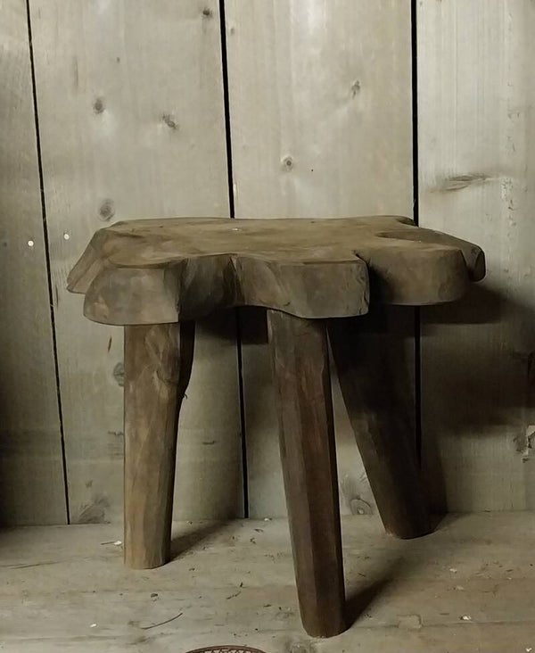 zwaar massief houten Krukje/tafeltje