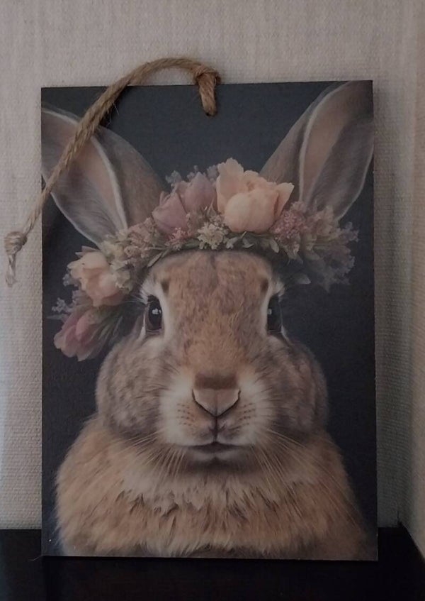 Deco schilderijtje konijntje krans