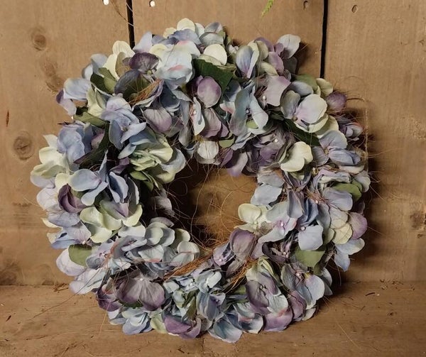 Blauwe zijde kunst hortensia krans