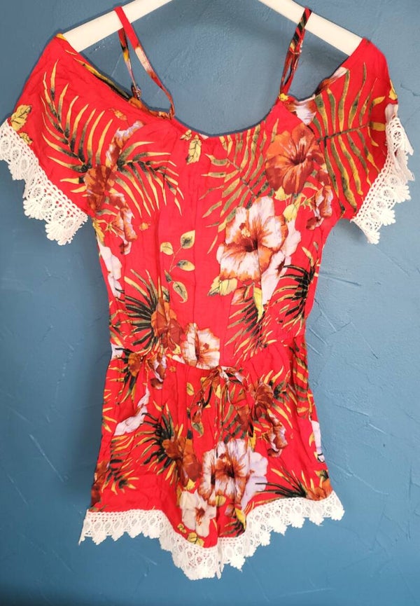 Combishort rouge fleurie