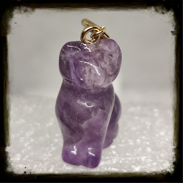 Pendentif Chat Après Doré en Améthyste