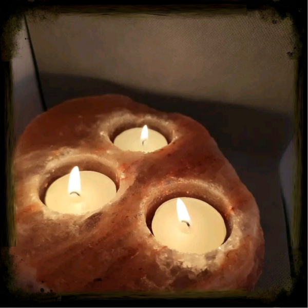 Bougeoir Triple en Sel Rose d’Himalaya – Énergie Sacrée, Relaxation & Harmonie