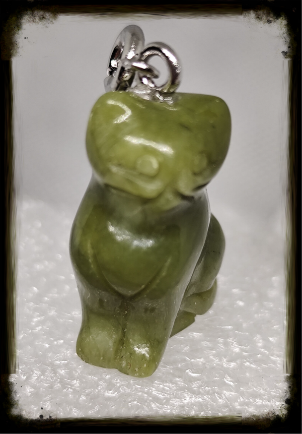 Pendentif Chat Après Argenté en Jade de Thaïlande