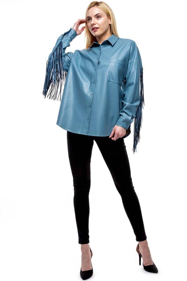 Fringe Faux Leather Shirt