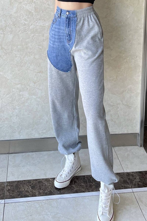 Denim contrast straight legged sweatpants