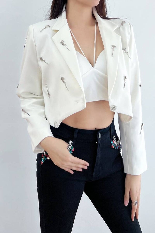 Metallic pin Cropped blazer