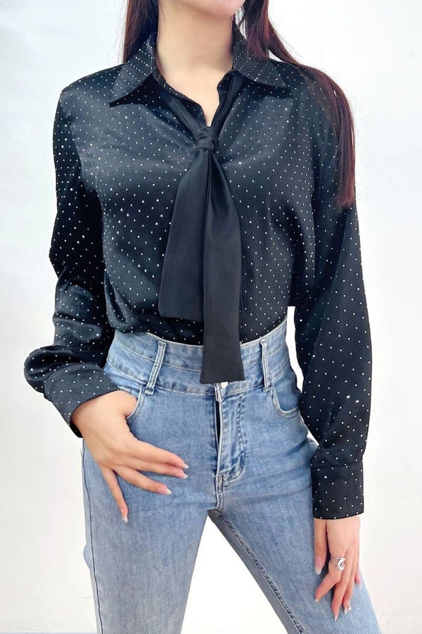 Rhinestones blouse with belt