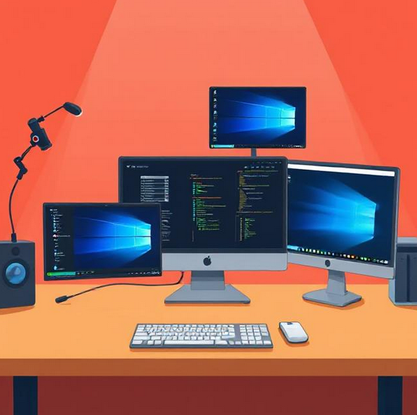 A digital artist working on multiple virtual environments, showcasing the power of virtualization in creative workflows