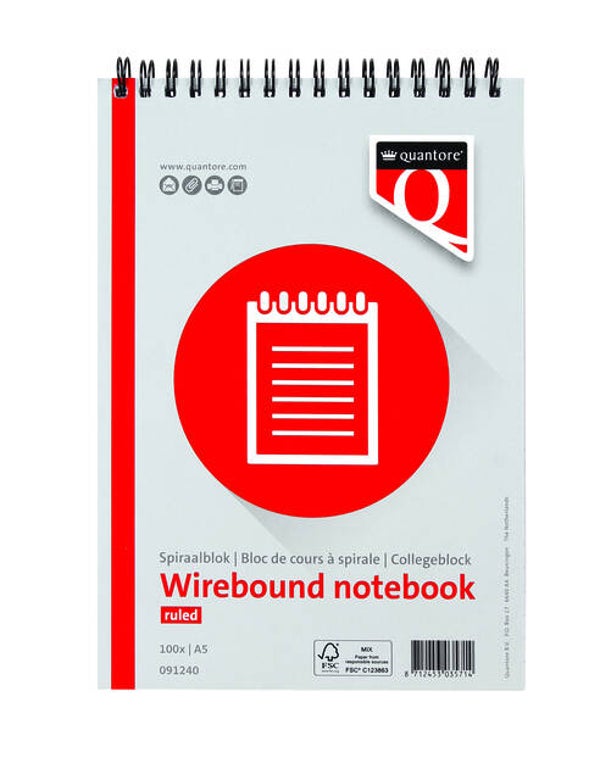 Schrijfblok Quantore A5 lijn spiraal 100vel 70gr