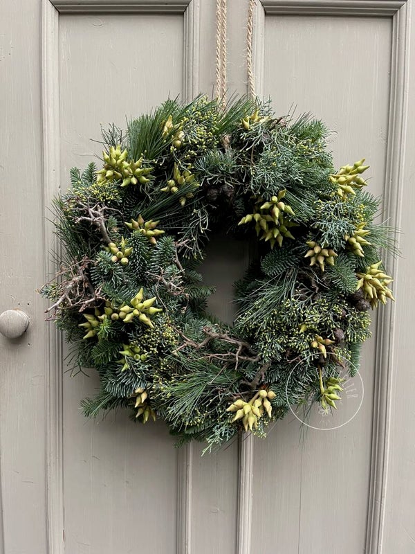 Krans kerst, cypresse, bonsai hout, robusta eucalyptus, kiefer