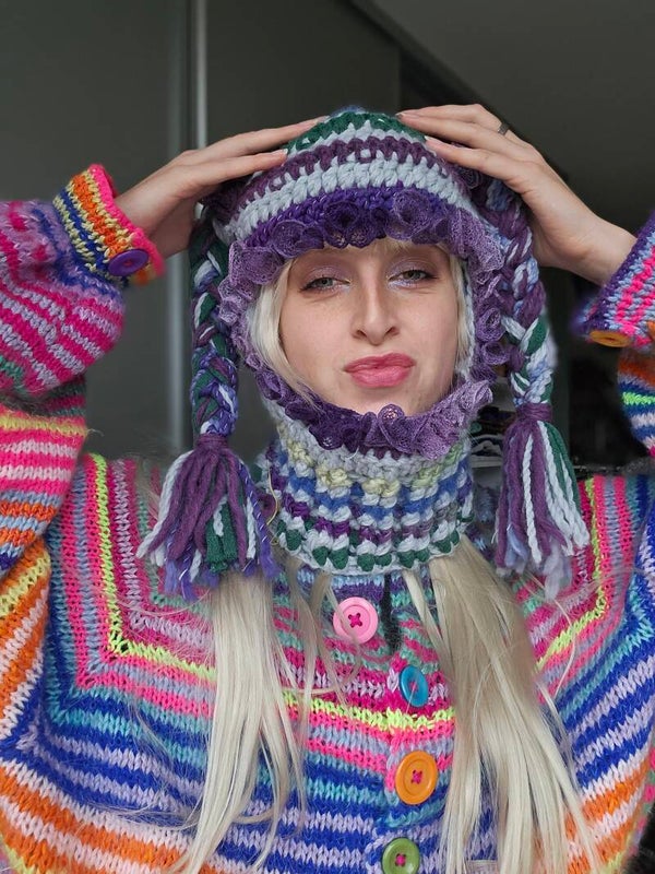 Balaclava hood with braids