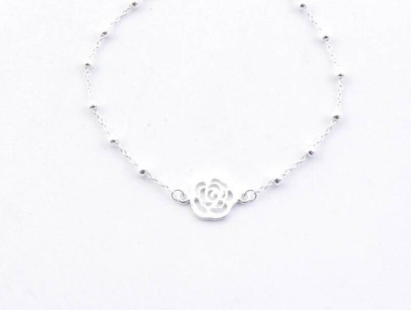 PULSERA DE PLATA DE LEY DE 17 + 3 CM CON DIJE DE FLOR DE 10 MM. CIERRE REASA