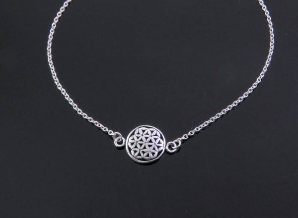PULSERA PLATA DE LEY CON SÍMBOLO DE FLOR DE LA VIDA 16 + 3 CM