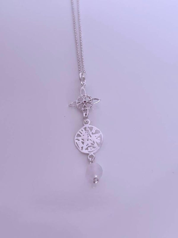 COLGANTE Y CADENA  PLATA DE LEY DE 44 X 14 MM EN DOBLE PROTECCIÓN (CON BOLA DE ÁGTA FACETADA DE 6 MM)