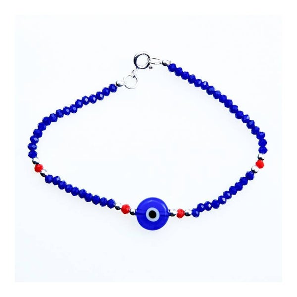 PULSERA OJO TURCO CON SWAROVSKI AZUL 3 MM Y BOLAS DE PLATA DE LEY 925