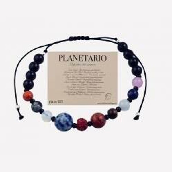 PULSERA SISTEMA SOLAR MINERALES AJUSTABLE TERMINADA EN PLATA DE LEY