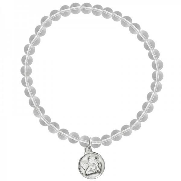 Pulsera piedra natural cuarzo blanco con medalla Primera Comunión