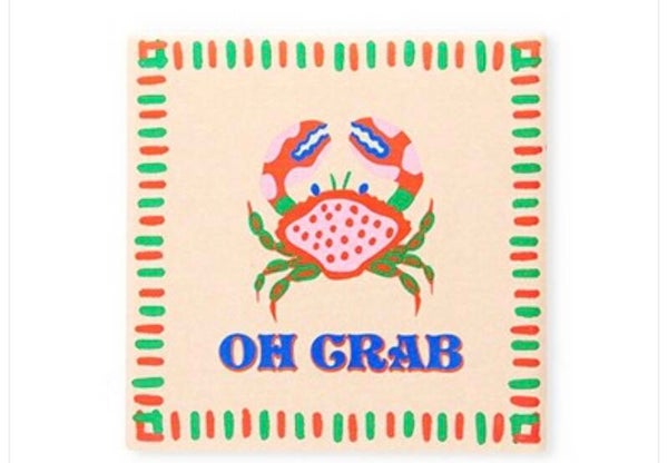 TEGELTJE MET TEKST “OH CRAB” LIGHT PEACH-RED-GREEN-BLUE