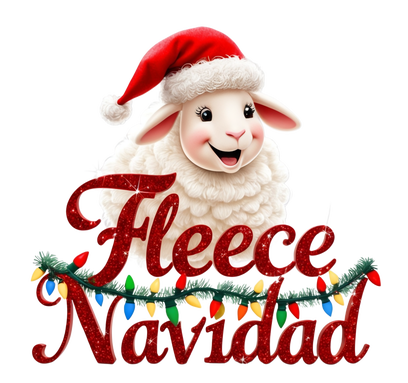Fleece Navidad β funny Christmas sheep art with glowing lights, grappige kerst schaap illustratie