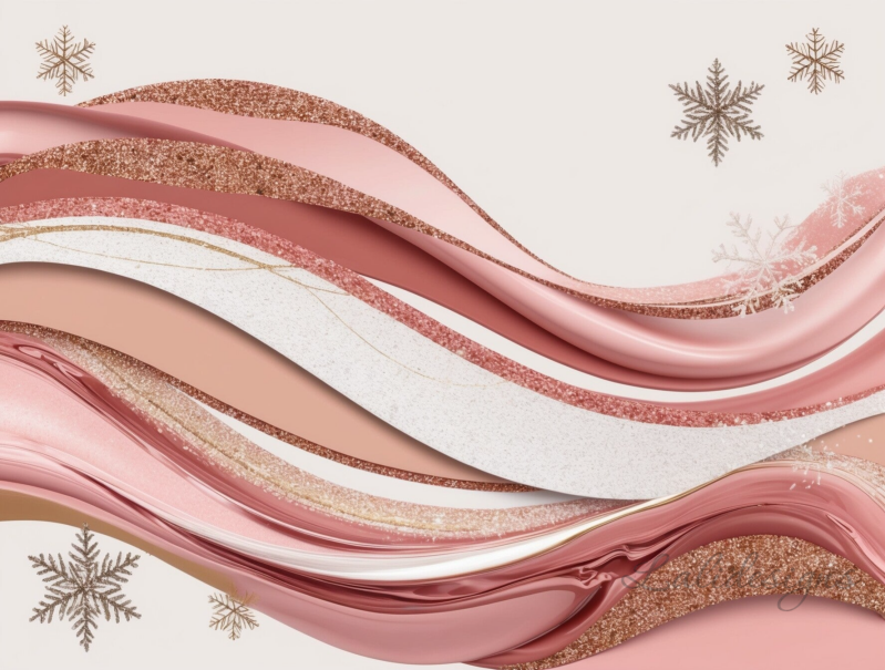 Abstract Pinkmas Waves – modern Christmas wall art in pastel and rose gold with flowing waves and snowflakes, moderne kerstkunst pastel