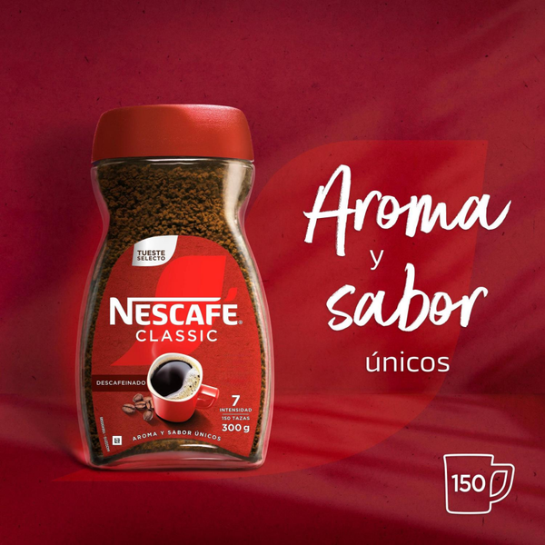 Café soluble descafeinado Nescafé Classic 300 g.