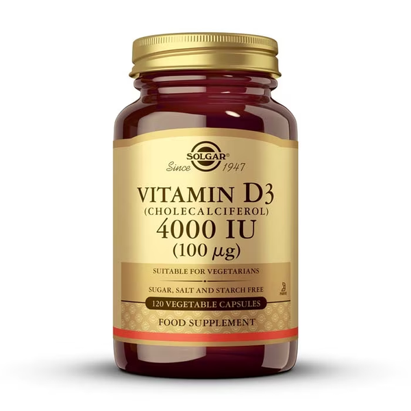 SOLGAR Vitamina D3 4000 UI (100 µg) 120 Cápsulas.