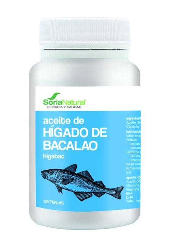 Soria Natural Aceite de hígado de bacalao Higabac ,Bote con 125 perlas de 704 mg
