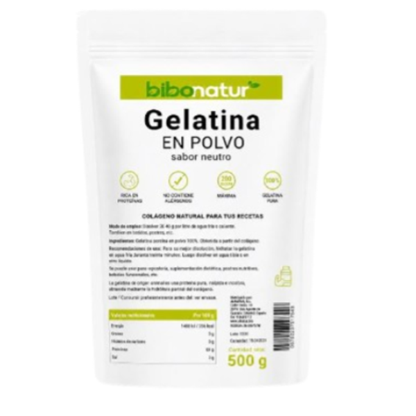 Gelatina neutro polvo 500gr bibonatur sabor neutro.
