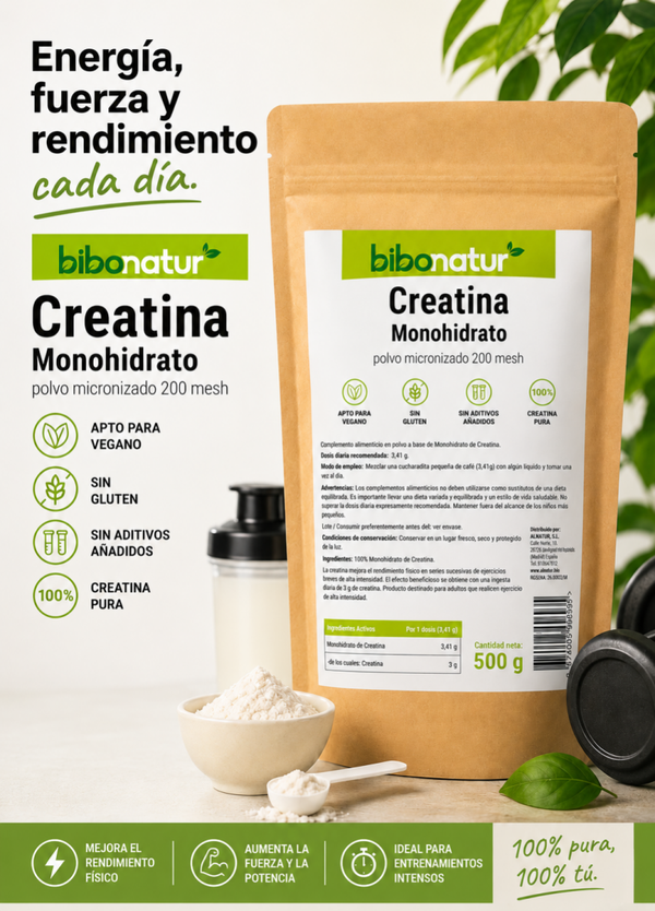 Creatina Monohidrato Mesh en Polvo · Bibonatur · 500 gramos