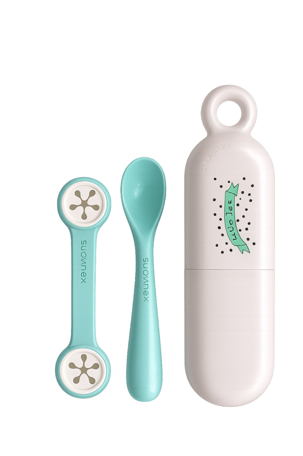 Suavinex ON THE GO Set Cuchara + Portacucharas + Sujeta Baberos +4M