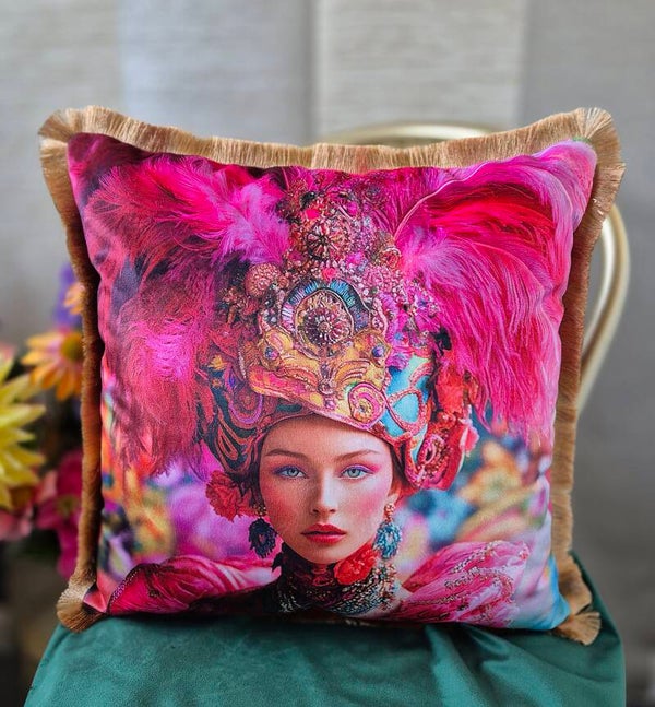 Kleurrijke velours kussenhoes, vierkante kussenhoes met print, velvet sierkussenhoes, 45x45cm, handgemaakt