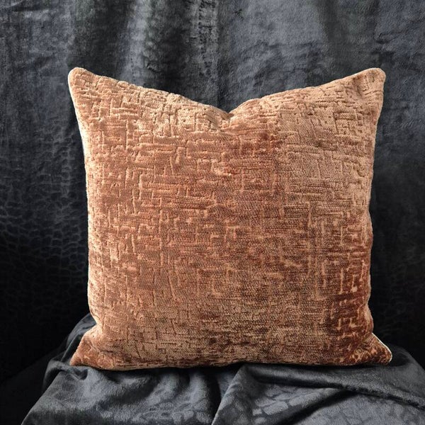 Roestbruine chenille kussenhoes met textuur, vierkante terracotta kussenhoes, handgemaakte warm koper kussenhoes